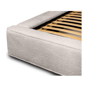 Lit coffre DENALI – Beige poudré bouclé – 140x200 cm – Tissu velours doux – Sommier relevable – Rangement intégré 