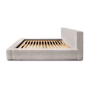 Lit coffre DENALI – Beige poudré bouclé – 140x200 cm – Tissu velours doux – Sommier relevable – Rangement intégré 