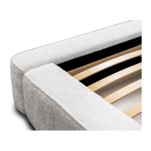 Lit coffre DENALI – Blanc alpin bouclé – 160x200 cm – Tissu velours doux – Sommier relevable – Rangement intégré 