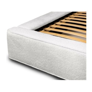 Lit coffre DENALI – Blanc alpin bouclé – 140x200 cm – Tissu velours doux – Sommier relevable – Rangement intégré 