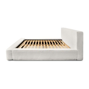 Lit coffre DENALI – Blanc alpin bouclé – 140x200 cm – Tissu velours doux – Sommier relevable – Rangement intégré 