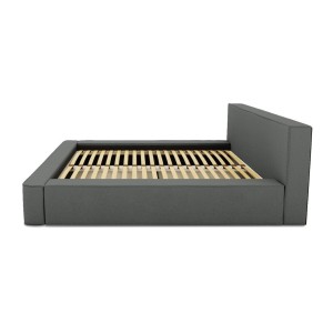 Lit coffre DENALI – Ardoise bouclé – 180x200 cm – Tissu velours doux – Sommier relevable – Rangement intégré 