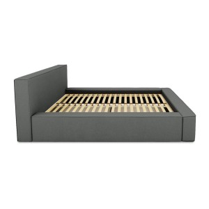 Lit coffre DENALI – Ardoise bouclé – 160x200 cm – Tissu velours doux – Sommier relevable – Rangement intégré 