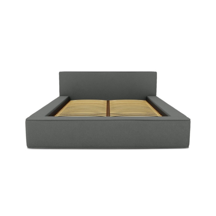 Lit coffre DENALI – Ardoise bouclé – 140x200 cm – Tissu velours doux – Sommier relevable – Rangement intégré 