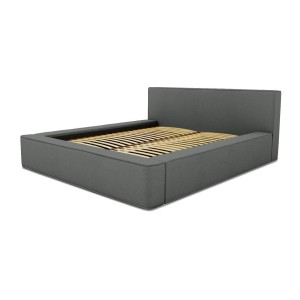 Lit coffre DENALI – Ardoise bouclé – 140x200 cm – Tissu velours doux – Sommier relevable – Rangement intégré 