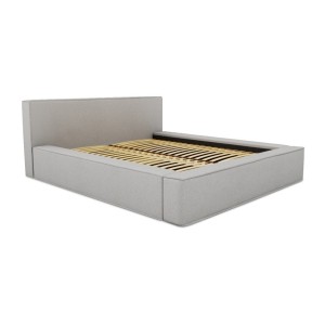 Lit coffre DENALI – Gris sable bouclé – 180x200 cm – Tissu velours doux – Sommier relevable – Rangement intégré 