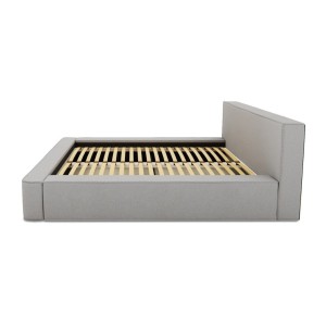 Lit coffre DENALI – Gris sable bouclé – 180x200 cm – Tissu velours doux – Sommier relevable – Rangement intégré 