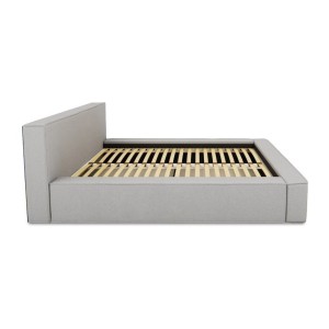 Lit coffre DENALI – Gris sable bouclé – 180x200 cm – Tissu velours doux – Sommier relevable – Rangement intégré 