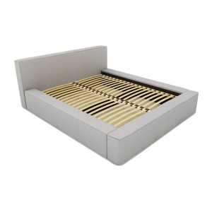 Lit coffre DENALI – Gris sable bouclé – 160x200 cm – Tissu velours doux – Sommier relevable – Rangement intégré 