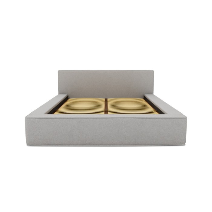 Lit coffre DENALI – Gris sable bouclé – 140x200 cm – Tissu velours doux – Sommier relevable – Rangement intégré 