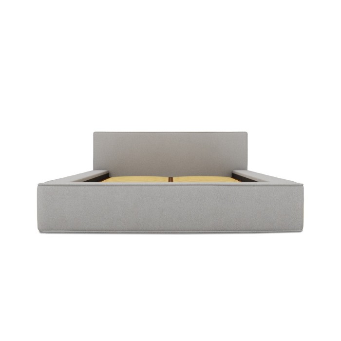 Lit coffre DENALI – Gris sable bouclé – 140x200 cm – Tissu velours doux – Sommier relevable – Rangement intégré 