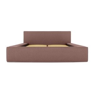 Lit coffre DENALI – Terre-cuite bouclé – 180x200 cm – Tissu velours doux – Sommier relevable – Rangement intégré 