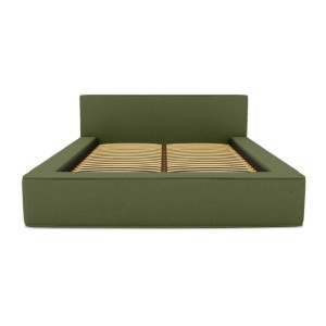 Lit coffre DENALI – Olive bouclé – 140x200 cm – Tissu velours doux – Sommier relevable – Rangement intégré 