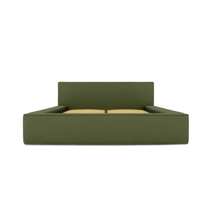Lit coffre DENALI – Olive bouclé – 140x200 cm – Tissu velours doux – Sommier relevable – Rangement intégré 