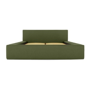 Lit coffre DENALI – Olive bouclé – 140x200 cm – Tissu velours doux – Sommier relevable – Rangement intégré 