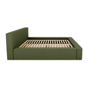 Lit coffre DENALI – Olive bouclé – 140x200 cm – Tissu velours doux – Sommier relevable – Rangement intégré 