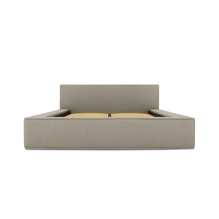 Lit coffre DENALI – Lin naturel bouclé – 180x200 cm – Tissu effet laine – Sommier relevable – Rangement intégré 