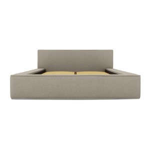 Lit coffre DENALI – Lin naturel bouclé – 160x200 cm – Tissu effet laine – Sommier relevable – Rangement intégré 