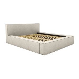 Lit coffre DENALI – Sable bouclé – 180x200 cm – Tissu effet laine – Sommier relevable – Rangement intégré 