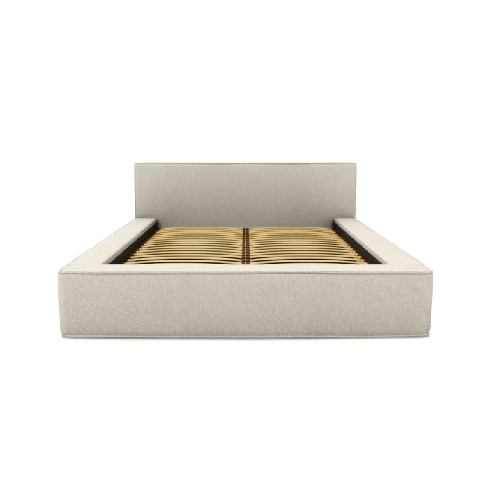 Lit coffre DENALI – Sable bouclé – 180x200 cm – Tissu effet laine – Sommier relevable – Rangement intégré 