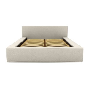 Lit coffre DENALI – Sable bouclé – 180x200 cm – Tissu effet laine – Sommier relevable – Rangement intégré 