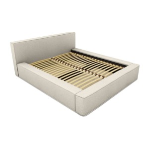 Lit coffre DENALI – Sable bouclé – 180x200 cm – Tissu effet laine – Sommier relevable – Rangement intégré 