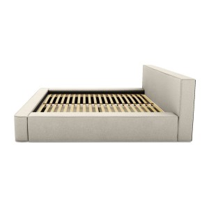 Lit coffre DENALI – Sable bouclé – 180x200 cm – Tissu effet laine – Sommier relevable – Rangement intégré 