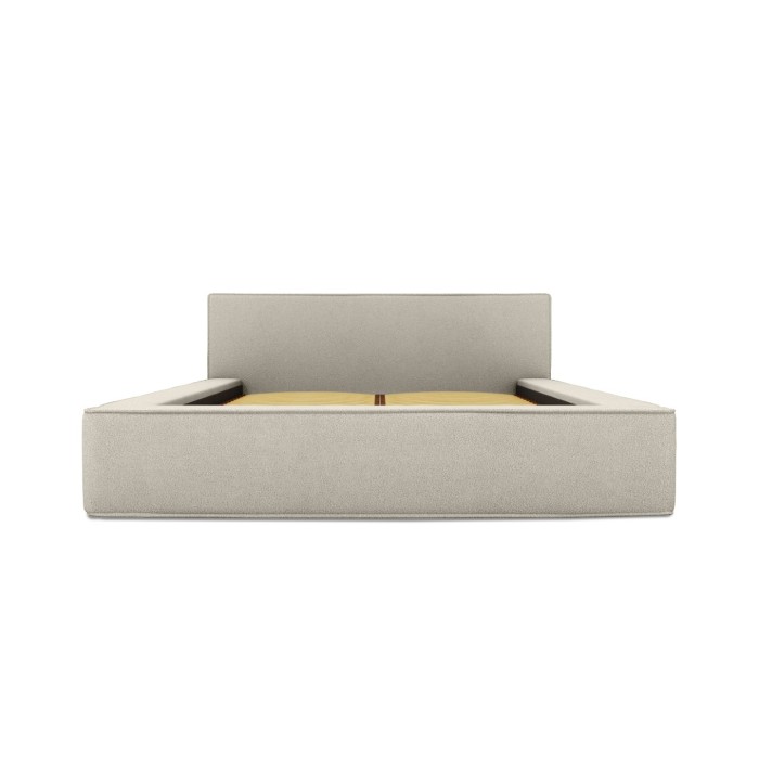 Lit coffre DENALI – Sable bouclé – 160x200 cm – Tissu effet laine – Sommier relevable – Rangement intégré 