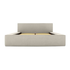 Lit coffre DENALI – Sable bouclé – 160x200 cm – Tissu effet laine – Sommier relevable – Rangement intégré 