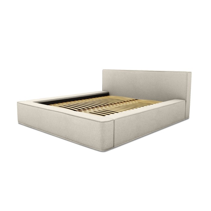 Lit coffre DENALI – Sable bouclé – 160x200 cm – Tissu effet laine – Sommier relevable – Rangement intégré 