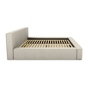 Lit coffre DENALI – Sable bouclé – 140x200 cm – Tissu effet laine – Sommier relevable – Rangement intégré 