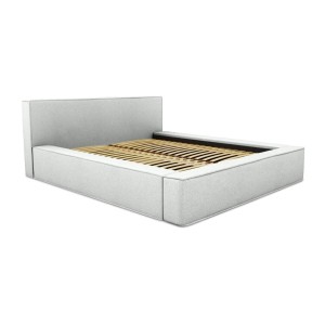 Lit coffre DENALI – Blanc bouclé – 180x200 cm – Tissu effet laine – Sommier relevable – Rangement intégré 