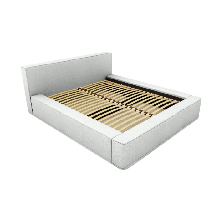 Lit coffre DENALI – Blanc bouclé – 180x200 cm – Tissu effet laine – Sommier relevable – Rangement intégré 