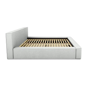 Lit coffre DENALI – Blanc bouclé – 180x200 cm – Tissu effet laine – Sommier relevable – Rangement intégré 