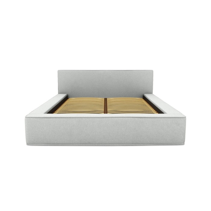 Lit coffre DENALI – Blanc bouclé – 160x200 cm – Tissu effet laine – Sommier relevable – Rangement intégré 