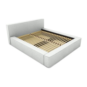 Lit coffre DENALI – Blanc bouclé – 160x200 cm – Tissu effet laine – Sommier relevable – Rangement intégré 