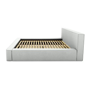 Lit coffre DENALI – Blanc bouclé – 160x200 cm – Tissu effet laine – Sommier relevable – Rangement intégré 