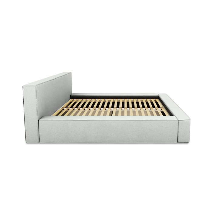 Lit coffre DENALI – Blanc bouclé – 160x200 cm – Tissu effet laine – Sommier relevable – Rangement intégré 