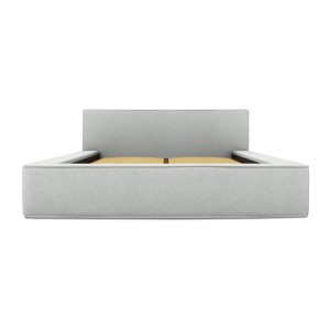 Lit coffre DENALI – Blanc bouclé – 140x200 cm – Tissu effet laine – Sommier relevable – Rangement intégré 