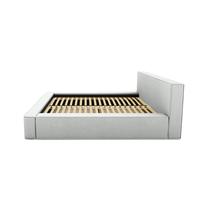 Lit coffre DENALI – Blanc bouclé – 140x200 cm – Tissu effet laine – Sommier relevable – Rangement intégré 