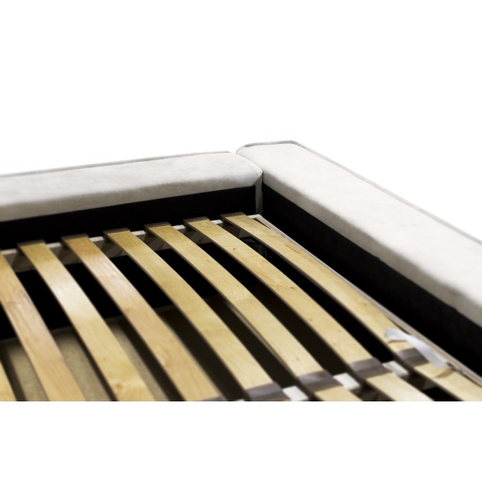 Lit coffre DENALI – Sable – 180x200 cm – Tissu velours doux – Sommier relevable – Rangement intégré 