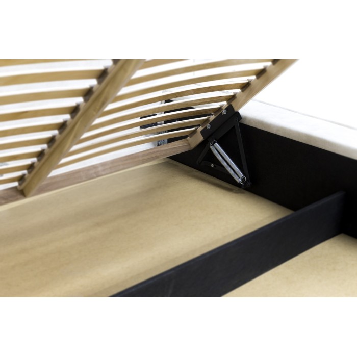 Lit coffre DENALI – Sable – 160x200 cm – Tissu velours doux – Sommier relevable – Rangement intégré 