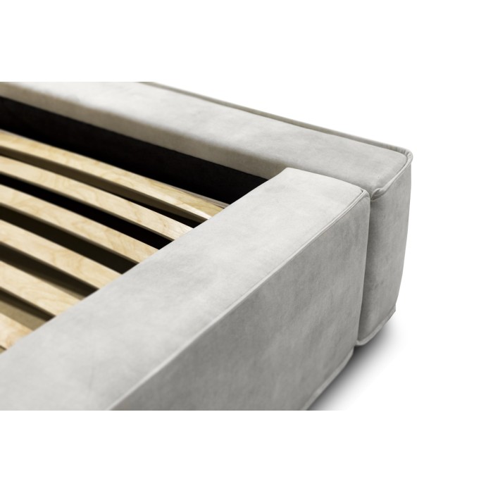 Lit coffre DENALI – Sable – 160x200 cm – Tissu velours doux – Sommier relevable – Rangement intégré 
