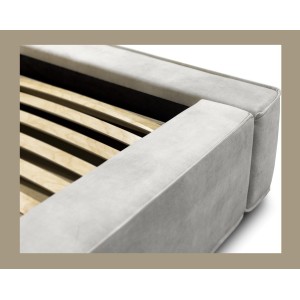 Lit coffre DENALI – Sable – 160x200 cm – Tissu velours doux – Sommier relevable – Rangement intégré 