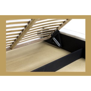 Lit coffre DENALI – Sable – 140x200 cm – Tissu velours doux – Sommier relevable – Rangement intégré 