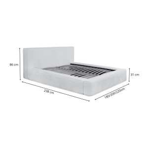 Lit coffre DENALI – Perle – 160x200 cm – Tissu velours doux – Sommier relevable – Rangement intégré 