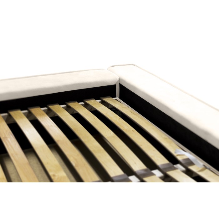 Lit coffre DENALI – Perle – 160x200 cm – Tissu velours doux – Sommier relevable – Rangement intégré 