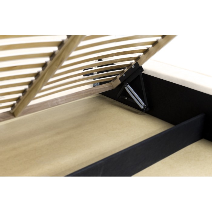 Lit coffre DENALI – Perle – 140x200 cm – Tissu velours doux – Sommier relevable – Rangement intégré 