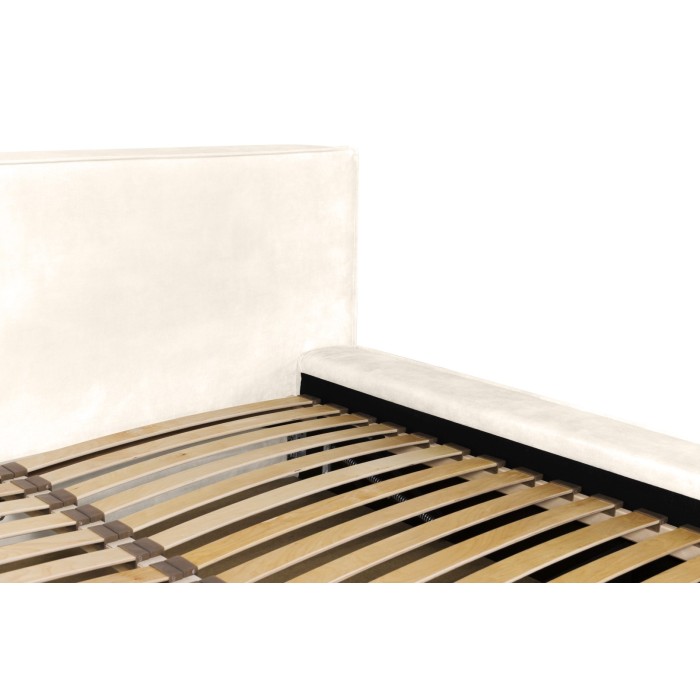 Lit coffre DENALI – Perle – 140x200 cm – Tissu velours doux – Sommier relevable – Rangement intégré 