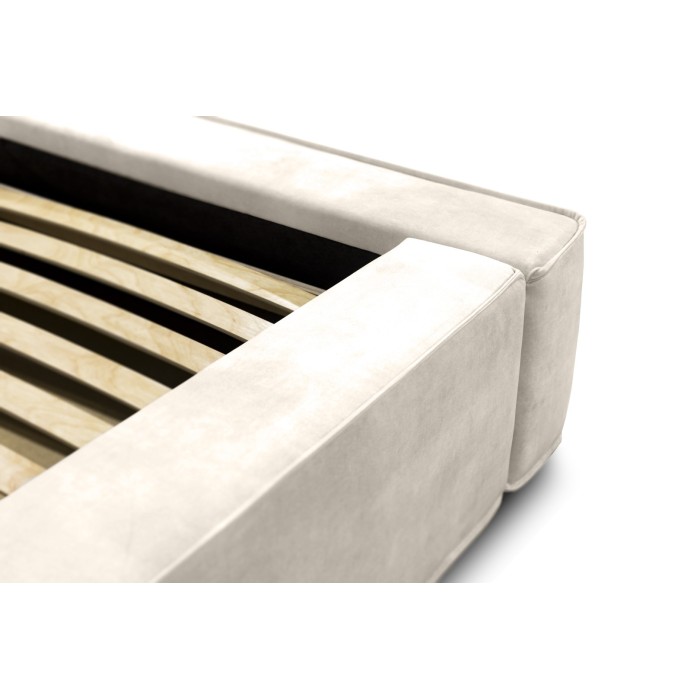 Lit coffre DENALI – Perle – 140x200 cm – Tissu velours doux – Sommier relevable – Rangement intégré 